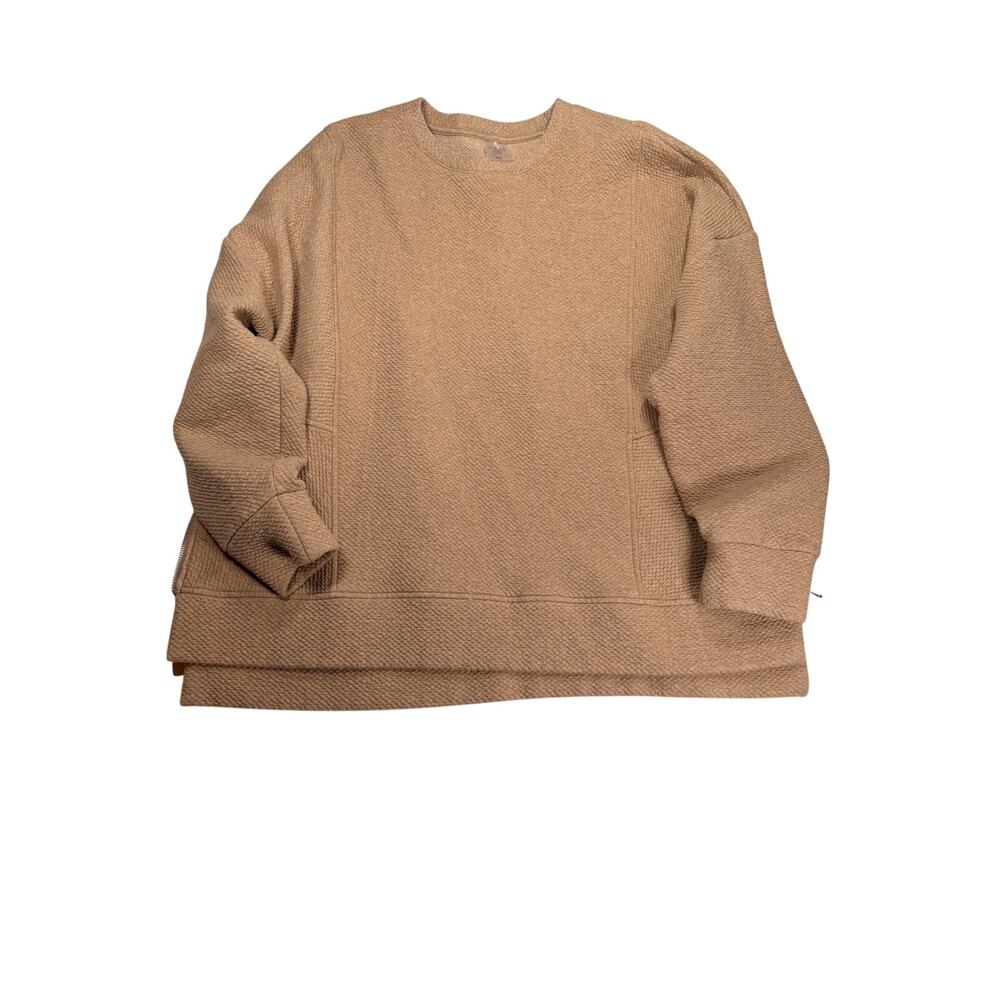CALIA Womens XXL Tan Textured Side Zip Crewneck Pullover Sweatshirt Athleisure